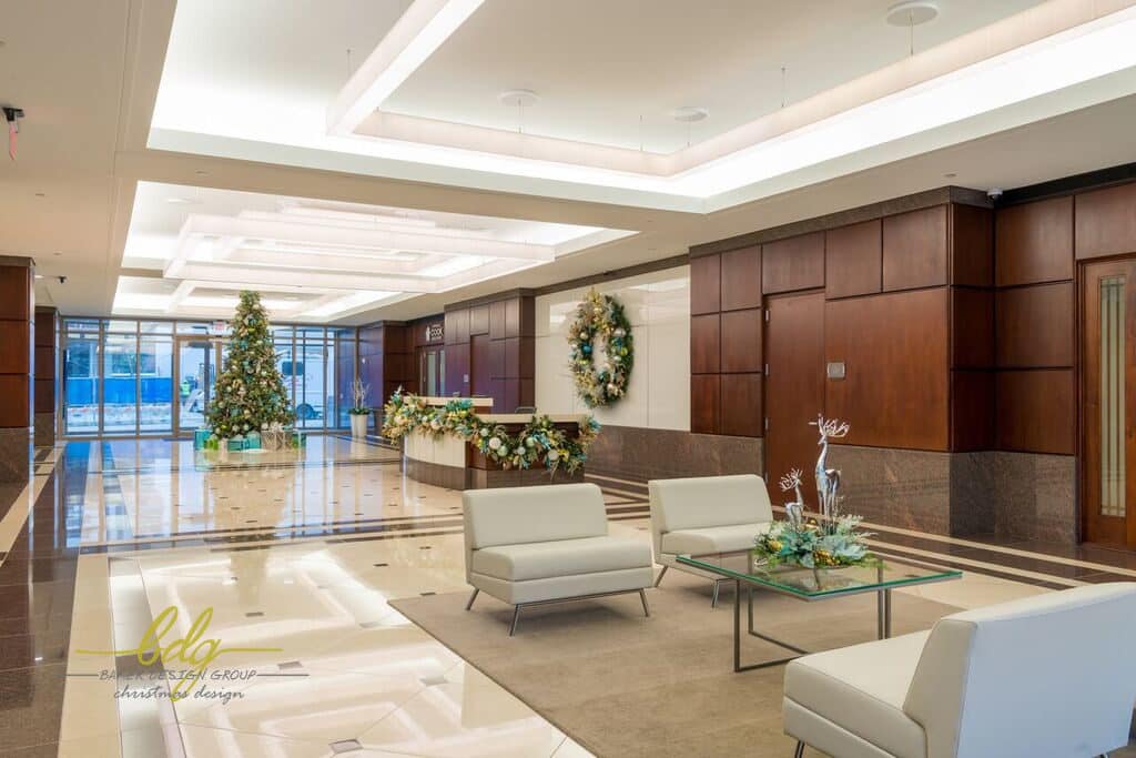 corporate interior decorating christmas holiday dallas office lobby